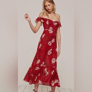 Reposting reformation tropica shoshana red midi dress